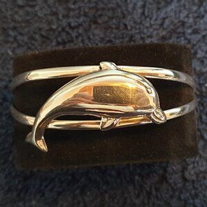 Graceful Vintage 925 Sterling Silver Dolphin Cuff Bracelet